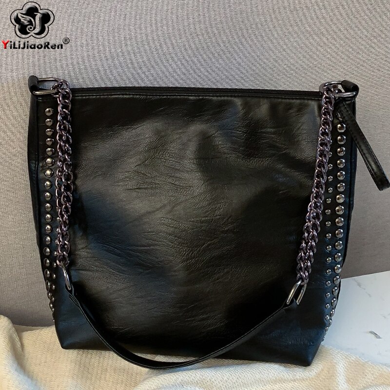 Casual Klinknagel Schoudertas Vrouwelijke Beroemde Keten Crossbody Tassen Voor Vrouwen Lederen Handtassen Grote Capaciteit Tote Bag Sac Een belangrijkste