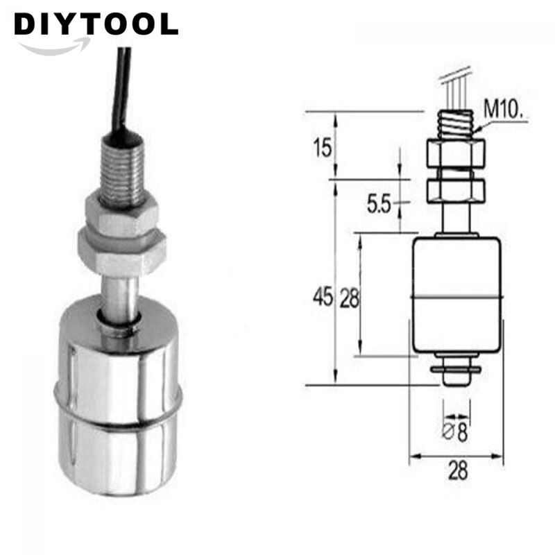 Stainless Steel Vertical Liquid Water Level Sensor Internal Float Switch 45mm Line 30CM