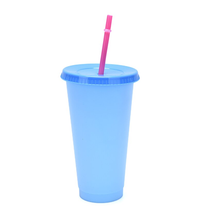 Color Changing Cold Cups Plastic Colorful Cold Water Color Changing Coffee Cup Mug Water Bottles With Straws: 1