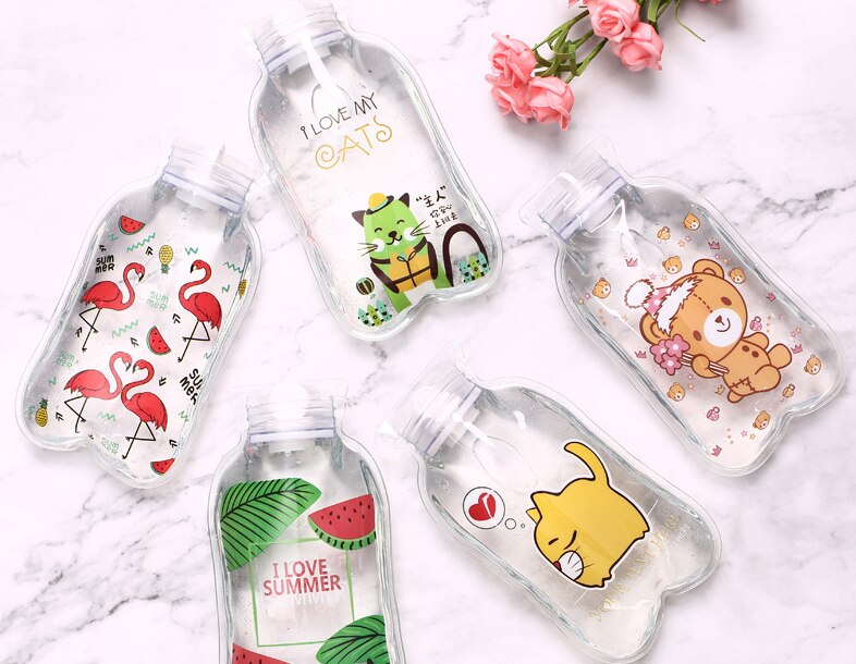 Bella bottiglia di acqua calda trasparente pancia calda tesoro inverno scaldamani riempito mini sacchetti di acqua calda portatili antideflagranti G