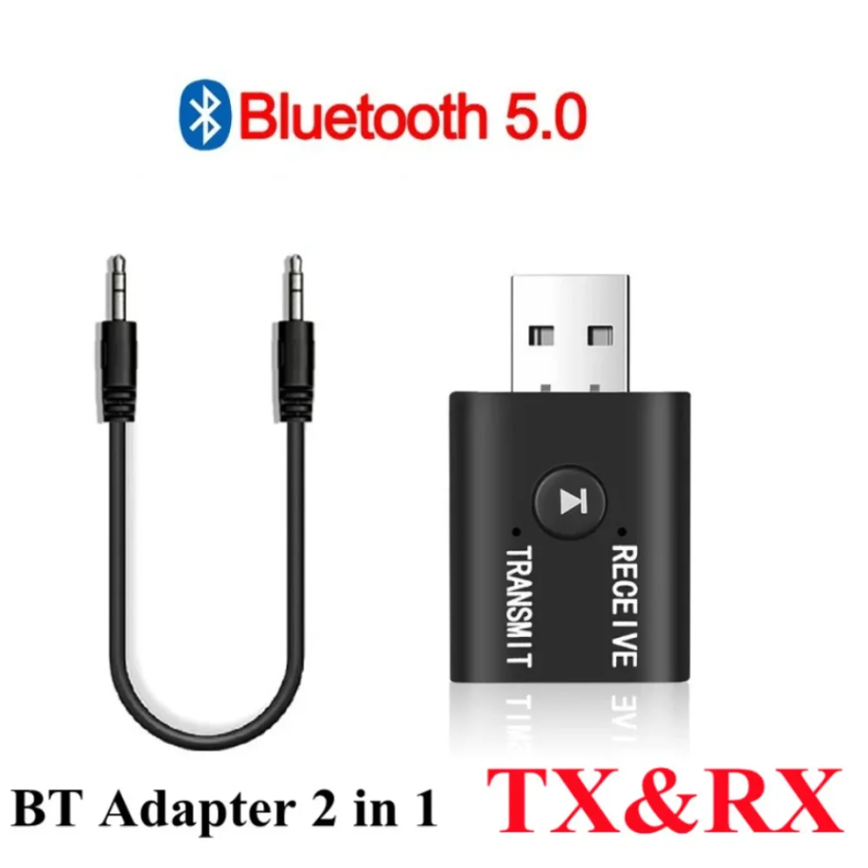 2 IN 1 USB Bluetooth 5.0 Adapter Transmiter 3.5mm AUX Jack For PC Computer TV Laptop Speaker Headset Bluetooth Receiver: Default Title