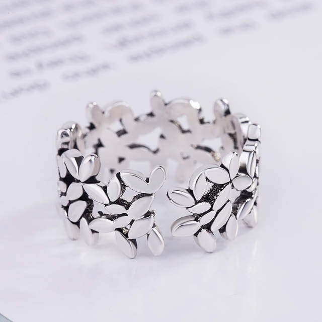Bohemian Vintage 925 Sterling Silver Leaf Ringen voor Vrouwen Statement Sieraden Verstelbare Vinger Ring Meisjes