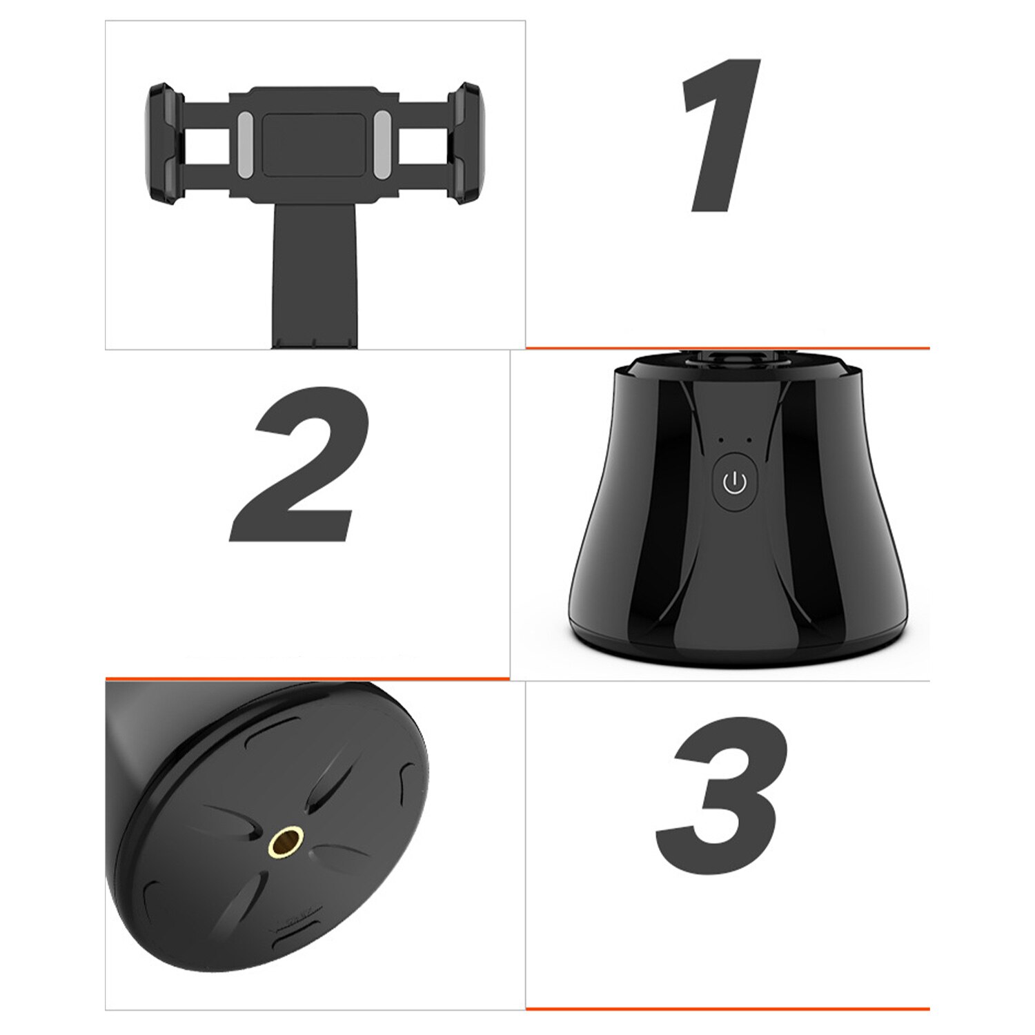 360-Degree Rotation Smart Gimbal with Phone Clip Holder Tripod Head Stabilizers Face Body Track Mount Tracking for Vlogging