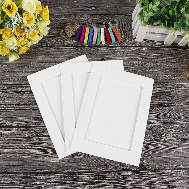 Cadre Photo avec Clips et corde 3/4/5/6/7 pouces | Cadre mural pour bannière, décoration pour Album Photo soi-même et mariage: WHITE / 4 Inch