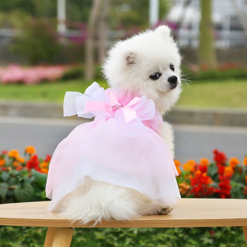 Sweet Pet Dress Cute Dog Wedding Dress Cat Princess Dress Sweet Bow Skirt Pet Supplies Bowknot Pet Dress Spring Summer Clothes: Pink / S