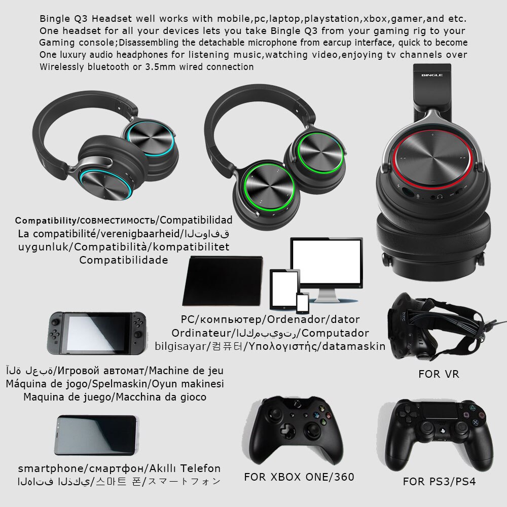 Q3 draadloze hoofdtelefoons met over-ear noise cancelling microfoon, stereo draadloze bluetooth hoofdtelefoon met microfoon