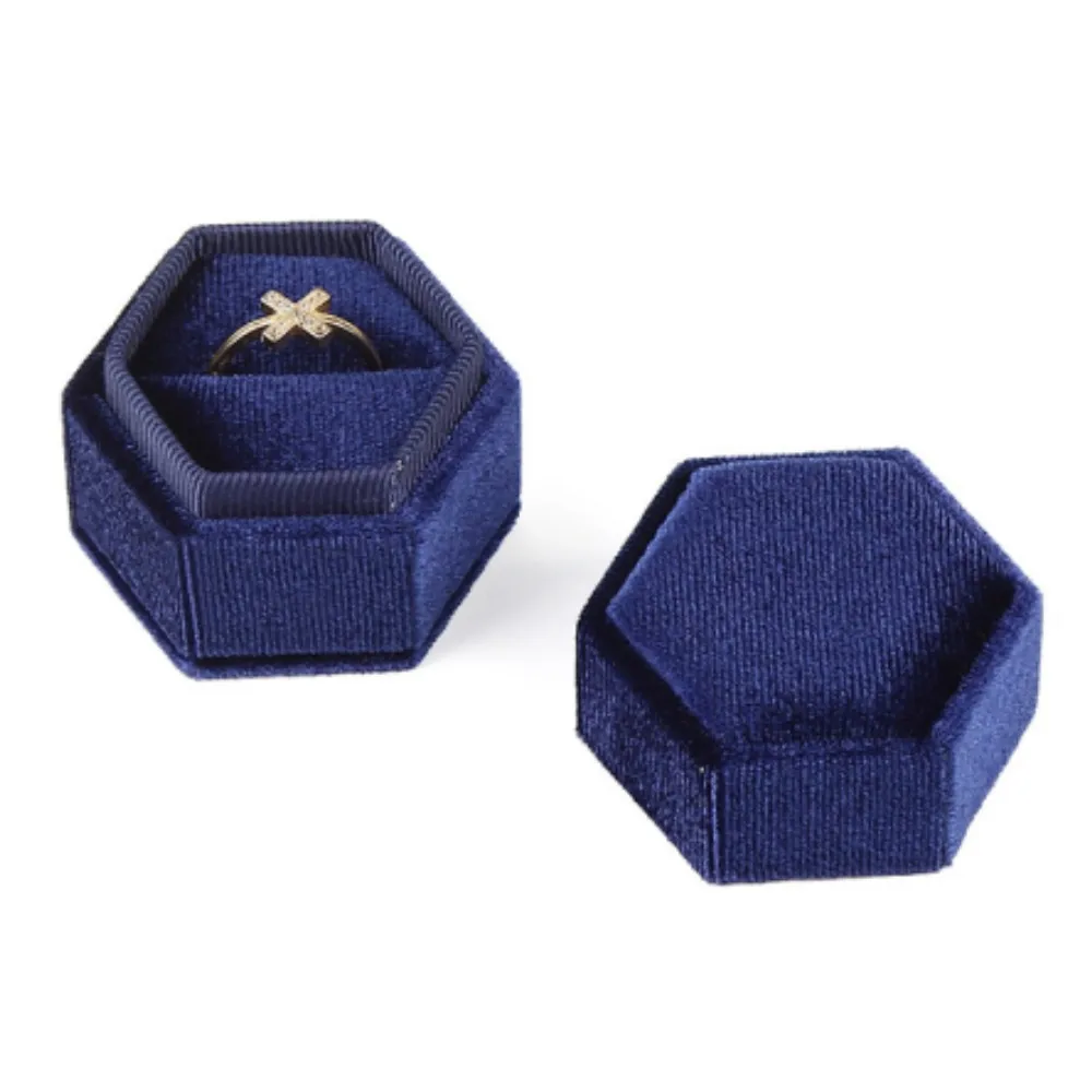 Caja octogonal de pana para anillos de boda, organizador de anillos de propuesta de compromiso, almacenamiento portátil, joyero Vintage,: Morado