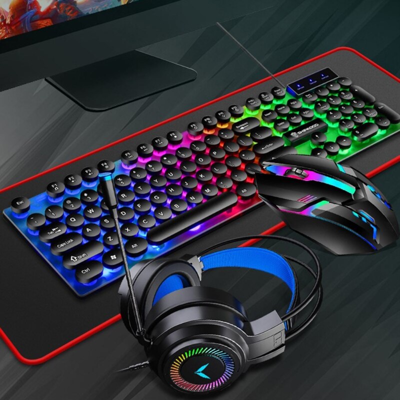 066A Mechanical Keyboard and Mouse Combo Rgb Gaming 104 Keys Wired Usb Keyboards Mouse and Mouse Pad for Computer Desktop