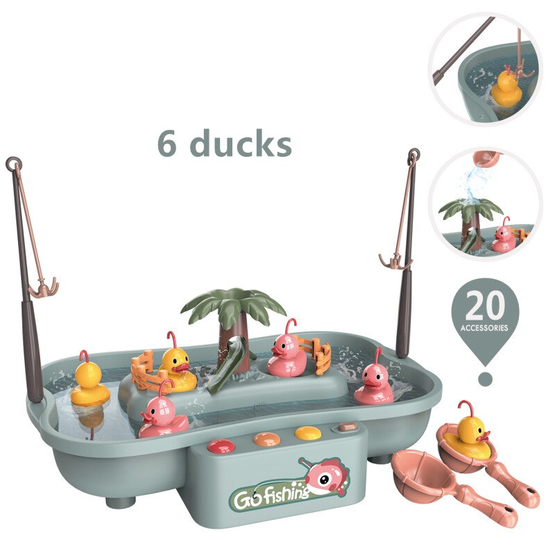 freundlicher Magnetischen Angeln Spielzeug Musik Elektrische Durchblutung Ente Angeln Plattform Rotierenden Schlecht Spielzeug Für freundlicher Wasser Spielen Spiel: Grün 20Stck