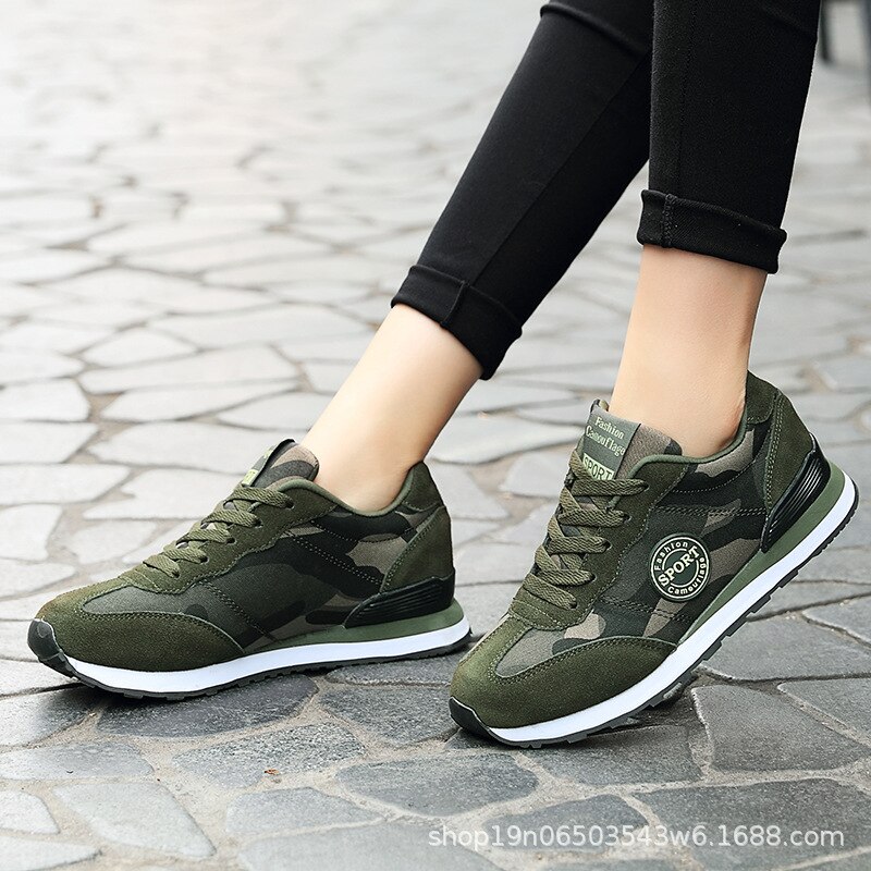 COWCOM-baskets de Camouflage à semelle plate, d'été, chaussures, dentelle, vert, armée, chaussures pour femmes, baskets, CYL-A07: 44