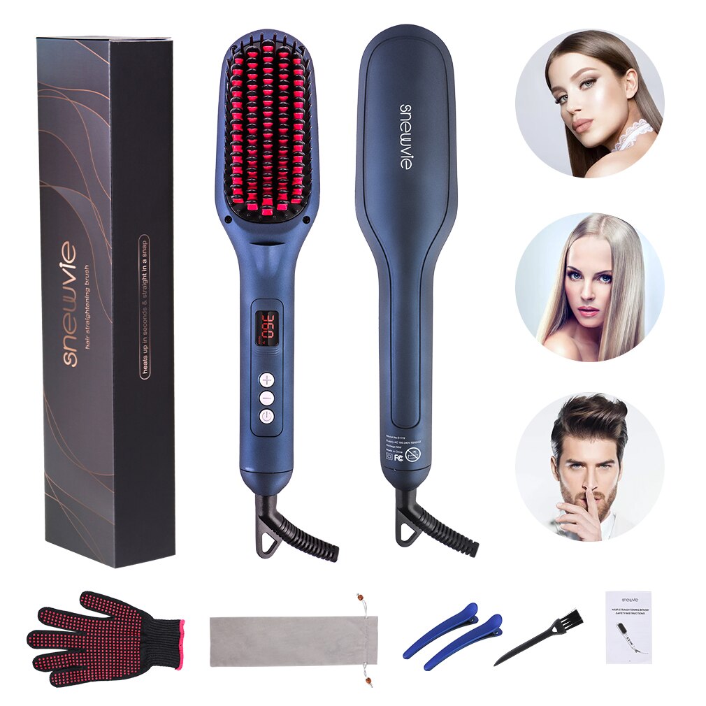 Ionic Hair Straightening Brush Multifunction Lange Hair Straightener Brush Frizz-Free Silky Portable Electric Straightening Comb