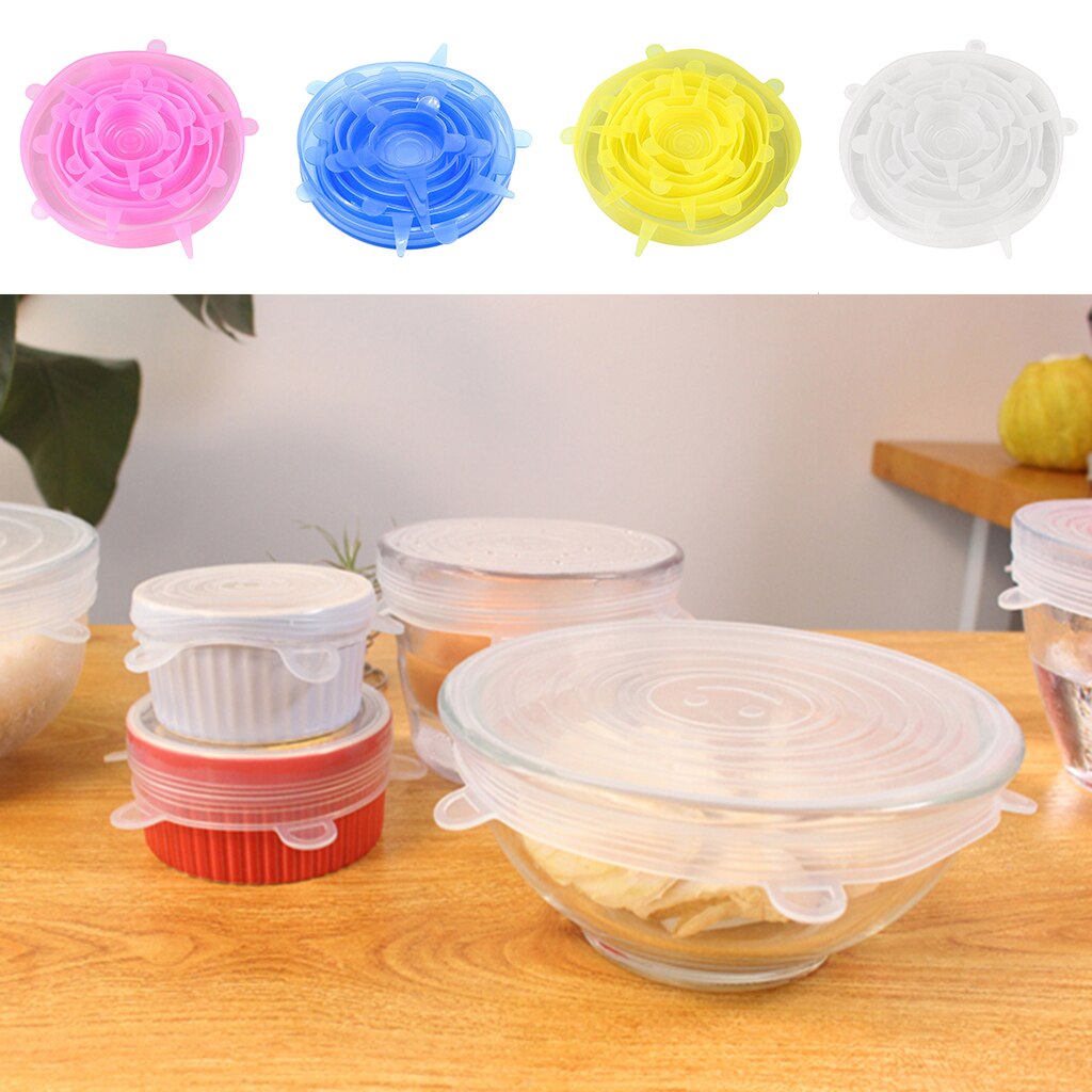 Silicone Stretch Lids, 6 Pcs Stretchable Reusable Food Saver Covers for Dishwasher and Freezer, Silicone Bowl Covers Reusable
