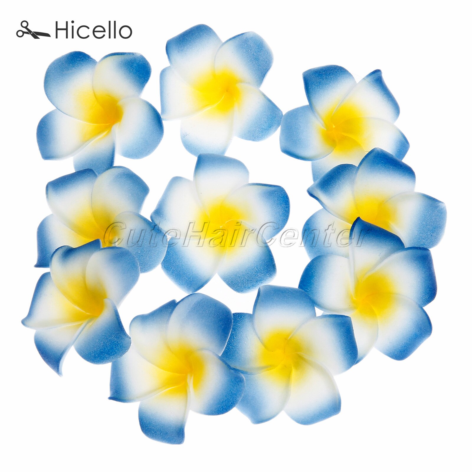 50 stk/sæt 4cm frangipani plumeria hawaiianske blomster skum kunstig blomst hovedbeklædning dekoration bryllup fest forsyninger hicello: Blå