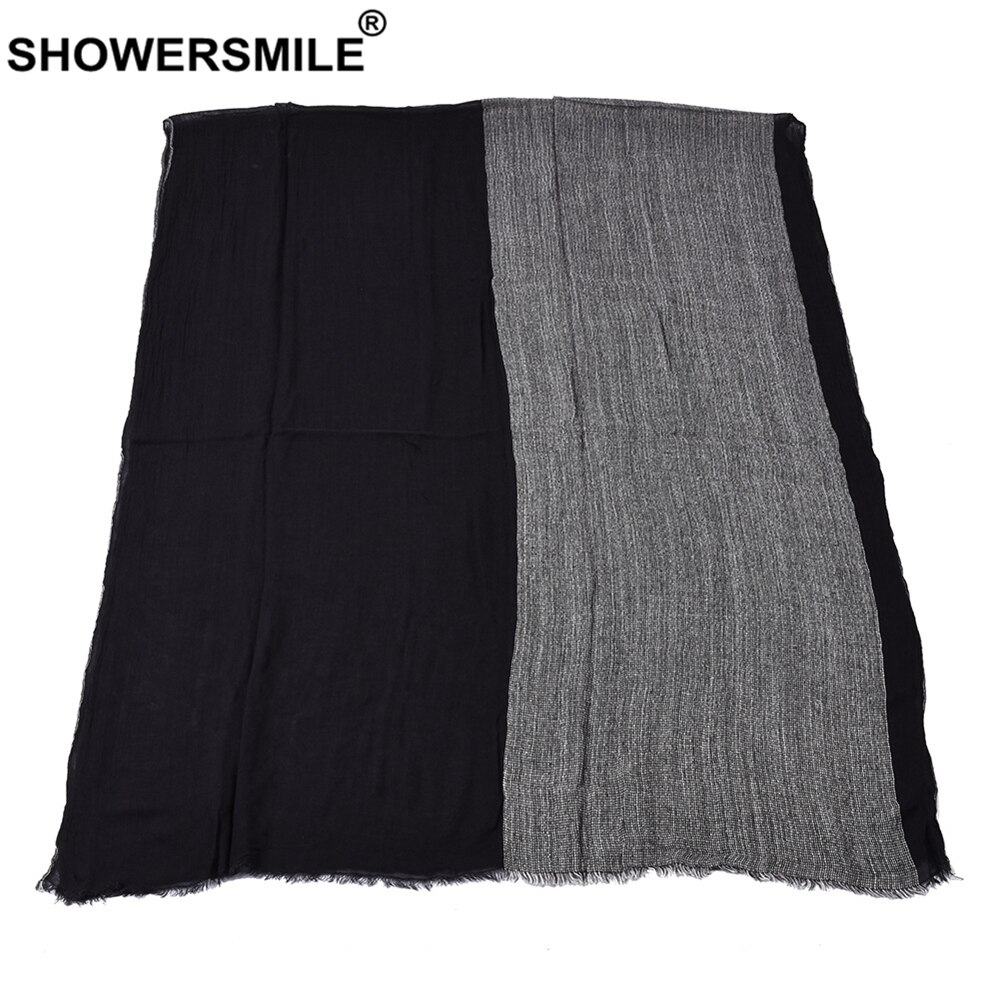 Black Cotton Linen Scarf Men Long Patchwork Scarf for Men Tassel Winter Mens Scarves Men&#39;s Accessories