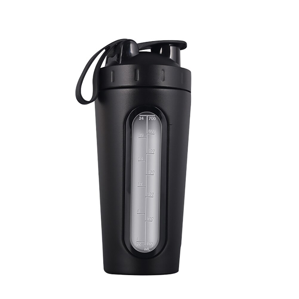 Shaker Bottle Whey Protein Powder Mixing Bottle Sports Nutrition Protein Shaker Fitness Water Bottle Stainless Steel Thermos: Black