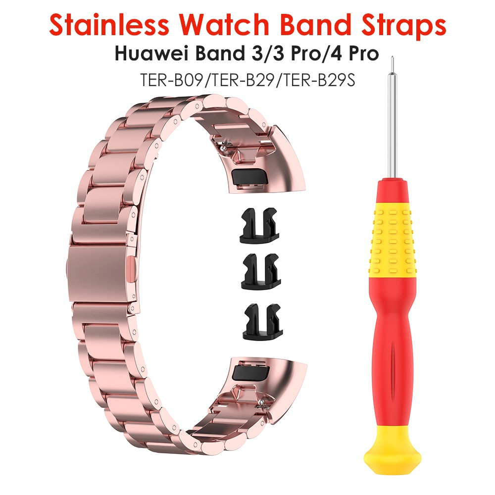 Bracelet Rose en métal Rose pour Huawei Band 4 Pro Bracelet pour Huawei Band 3 Pro Bracelet de montre en acier inoxydable bracelets avec outil