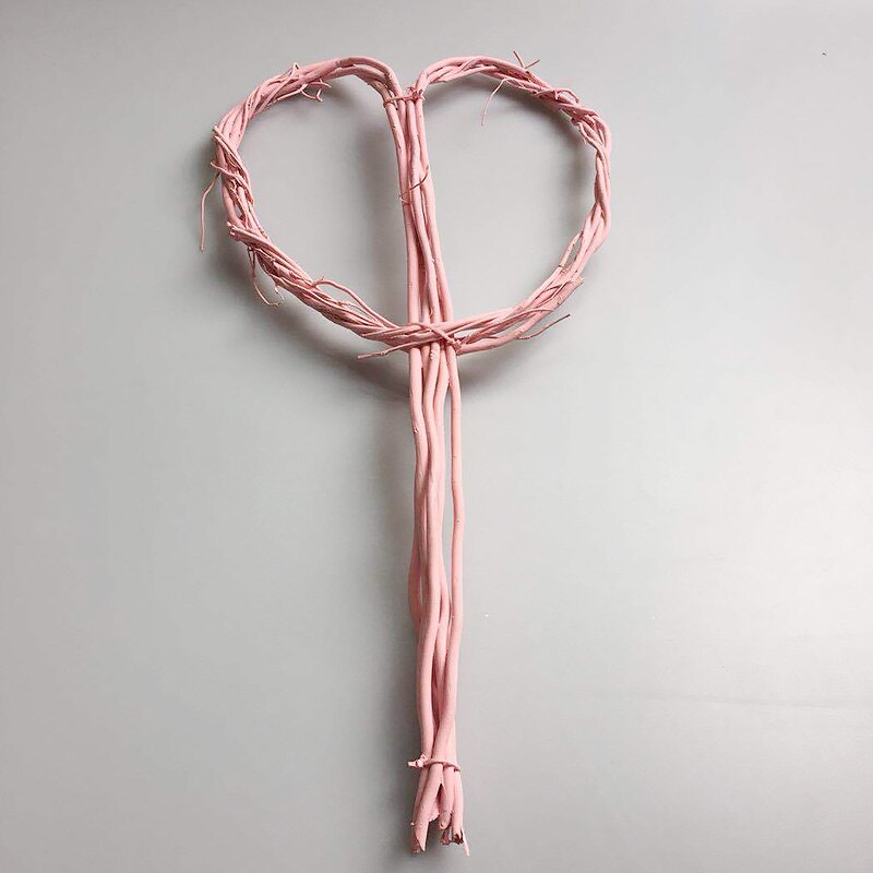 Flores artificiales de mimbre en forma de corazón, ramas de sauce Natural, Material de embalaje circular artesanal, decoración de boda y Navidad hecha a mano: Pink