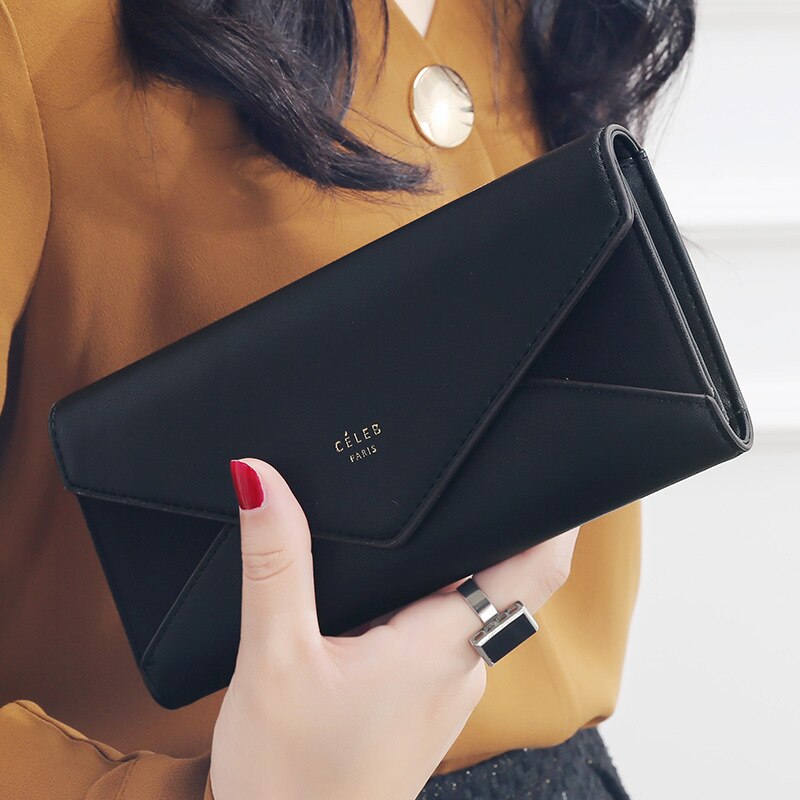 Cartera tipo sobre mate con Clip para billetes grandes para mujer,: Black