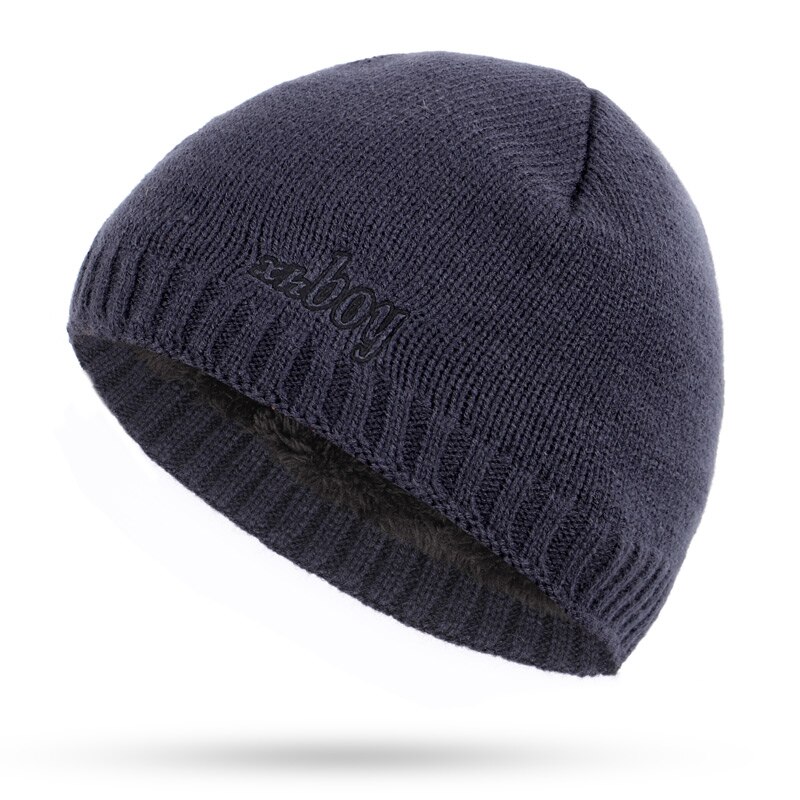 XHBOY Brand Knit Beanie Hat Plaid Stripes Men's Winter Hats Warm Plus Velvet Thicken Hedging Cap Skullies Bone Male: Navy