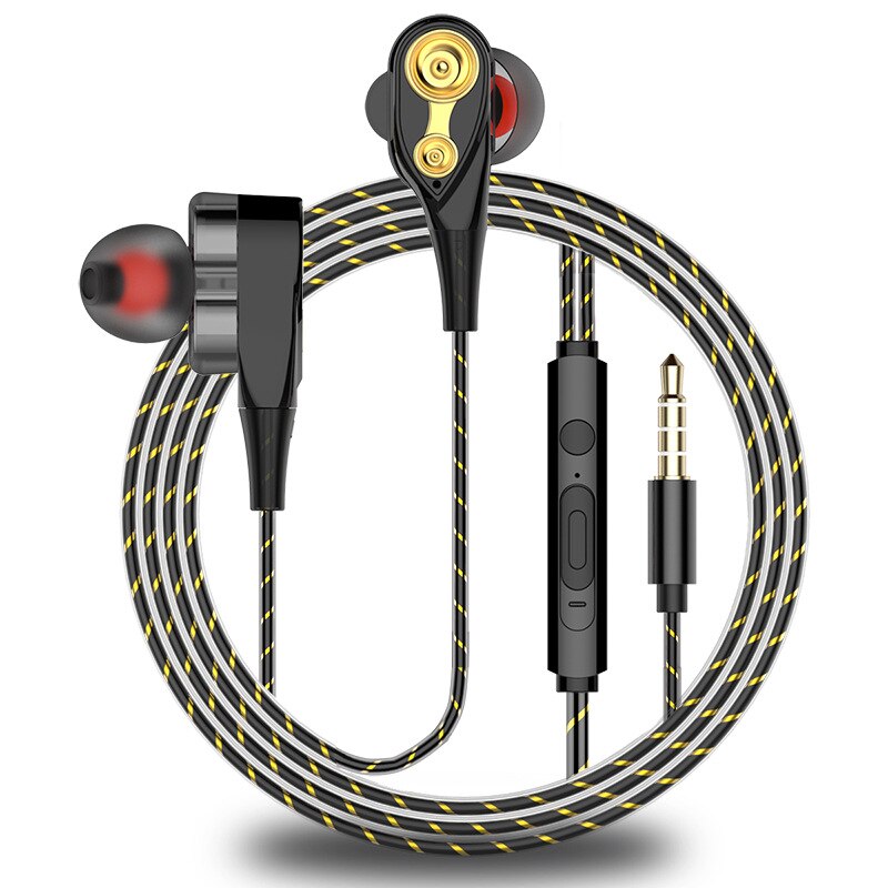 Duplo-dinâmico quad-core alto-falante 3.5mm in-ear fone de ouvido com microfone e controle de volume música dj alta fidelidade fone de ouvido baixo fones de ouvido