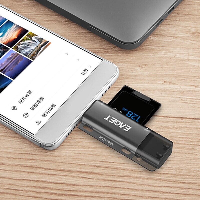 Eaget EZ08 Kaartlezer, type-C Micro-Usb Usb 3.0 Otg Hoge Snelheid Geheugenkaart Draagbare Multi-Functie Met Voor Sd/Tf Card Slot