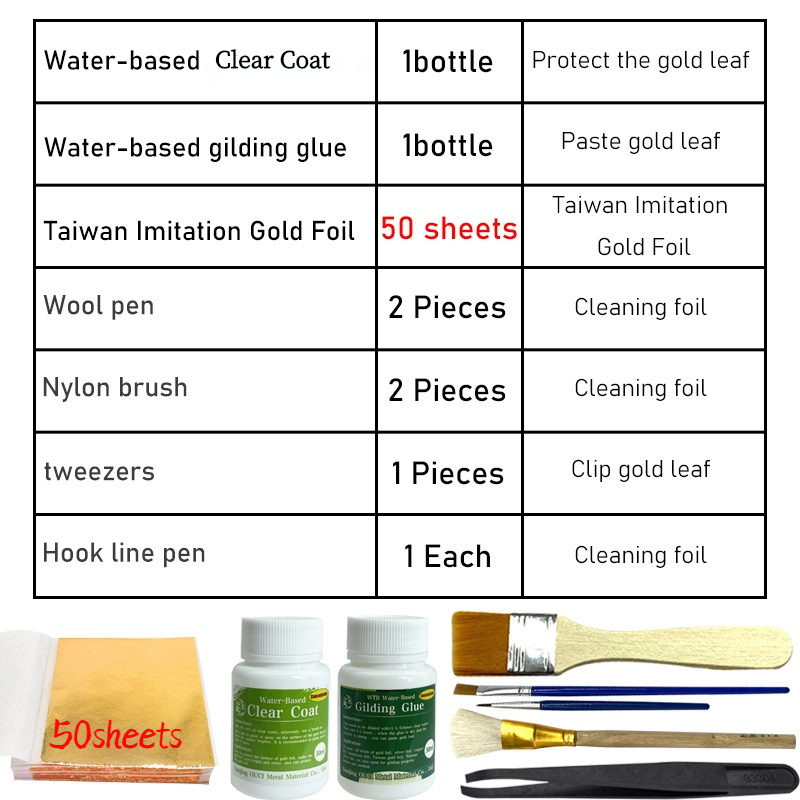 Vergoldungskleber, Goldfolienblätter für Kunsthandwerk, Papierpulver, Blattgold, konzentrierter Kleber auf Wasserbasis, Mangel und Goldfolien-Toolkit