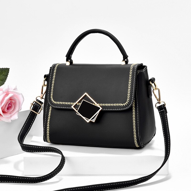 Women Color Block Handbag Adjustable Strap Crossbody with Handle Shoulder Bag: Black