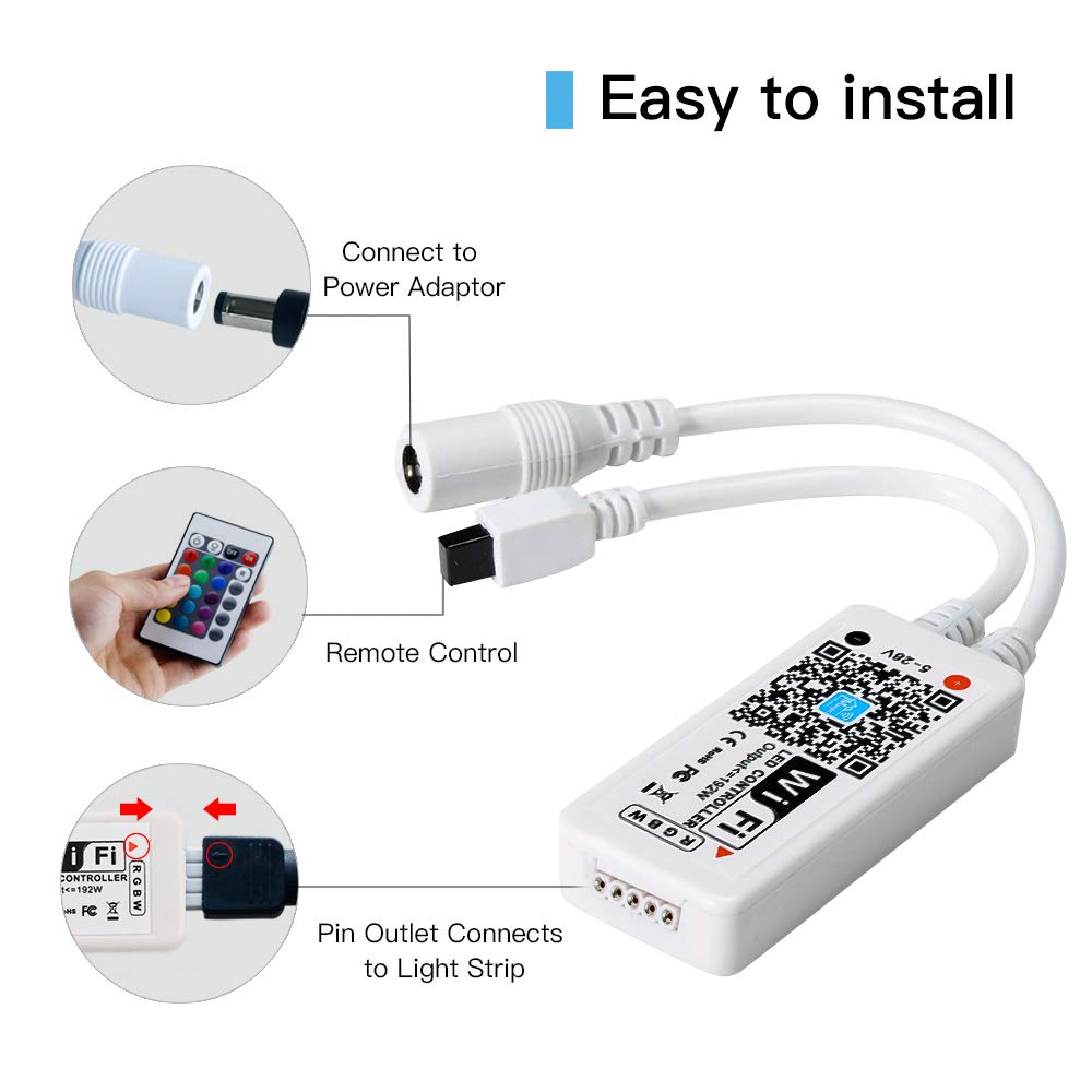 WiFi Wireless LED Smart Controller Alexa Google Home IFTTT Compatible,Working with Android,iOS System,RGBW Strip Lights ST202
