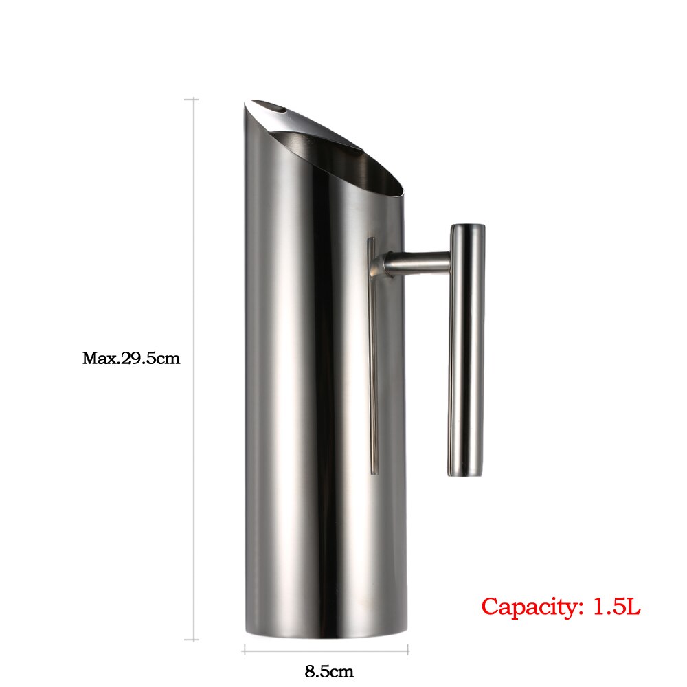 Homgeek 1.5l grote waterkan van roestvrij staal, waterkan voor koude dranken, sapkan met ijsbeschermer