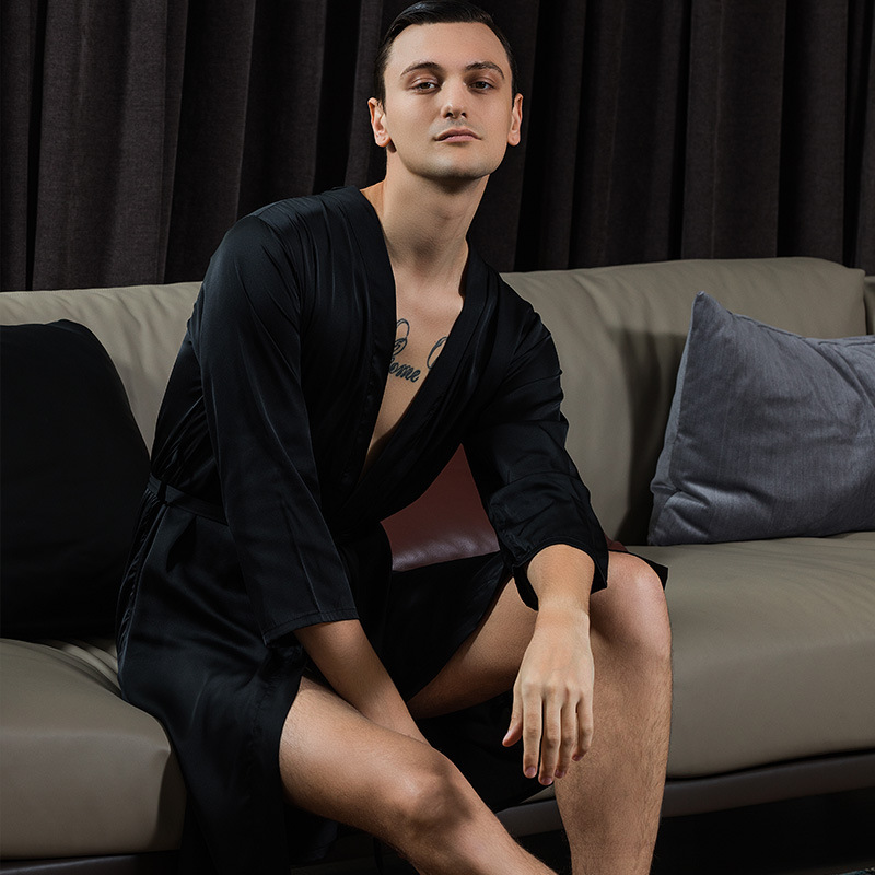 Casual homewear intieme lingerie satijn mannen bruidegom bruidsman trouwjurk 2022 zomer nachtkleding badjas jurk