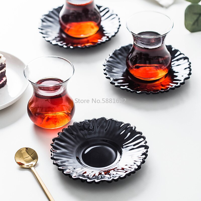 Nordisk lys luksus kalkun svart tekrus brettsett kafé glass tekopp espresso kaffekopp tallerkensett tumbler