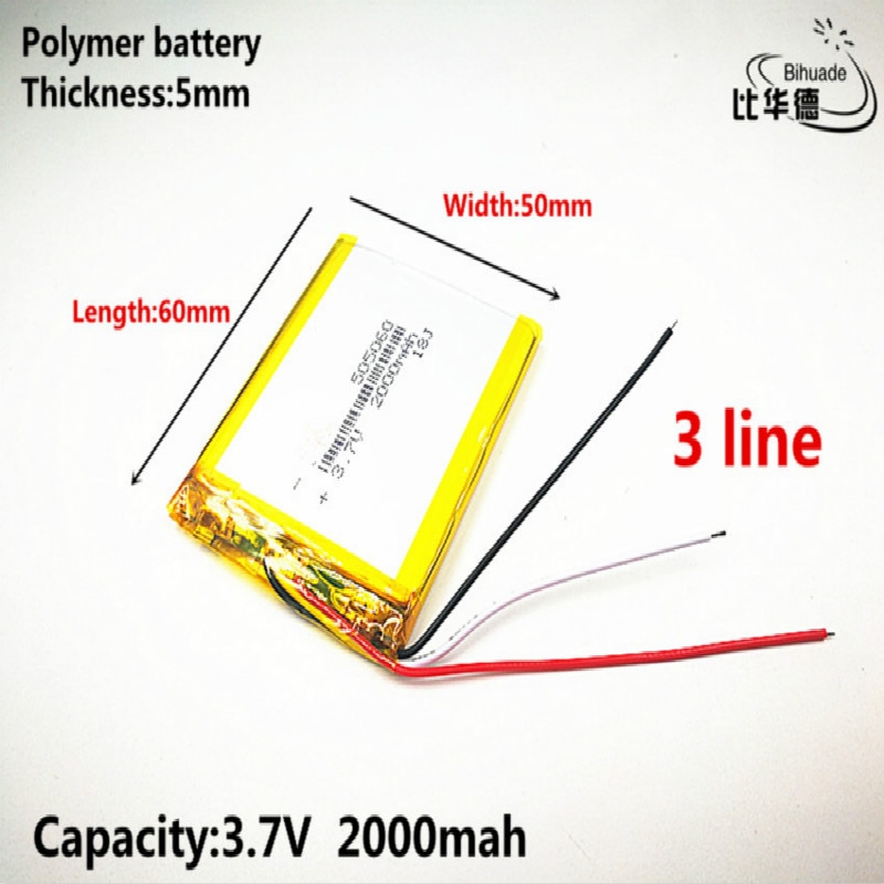 3 lijn Goede Qulity 3.7 V, 2000 mAH, 505060 lithium Polymeer ion/Li-Ion batterij voor SPEELGOED, POWER BANK, GPS, mp3, mp4
