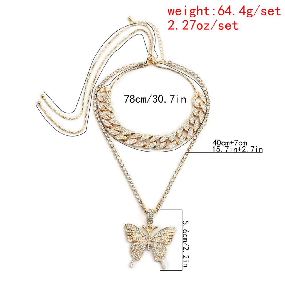 Big Statement Butterfly Necklace Pendant Cuban Link Chain Choker Necklace Women Girls Chains Luxury Bling Hip Hop Jewelry