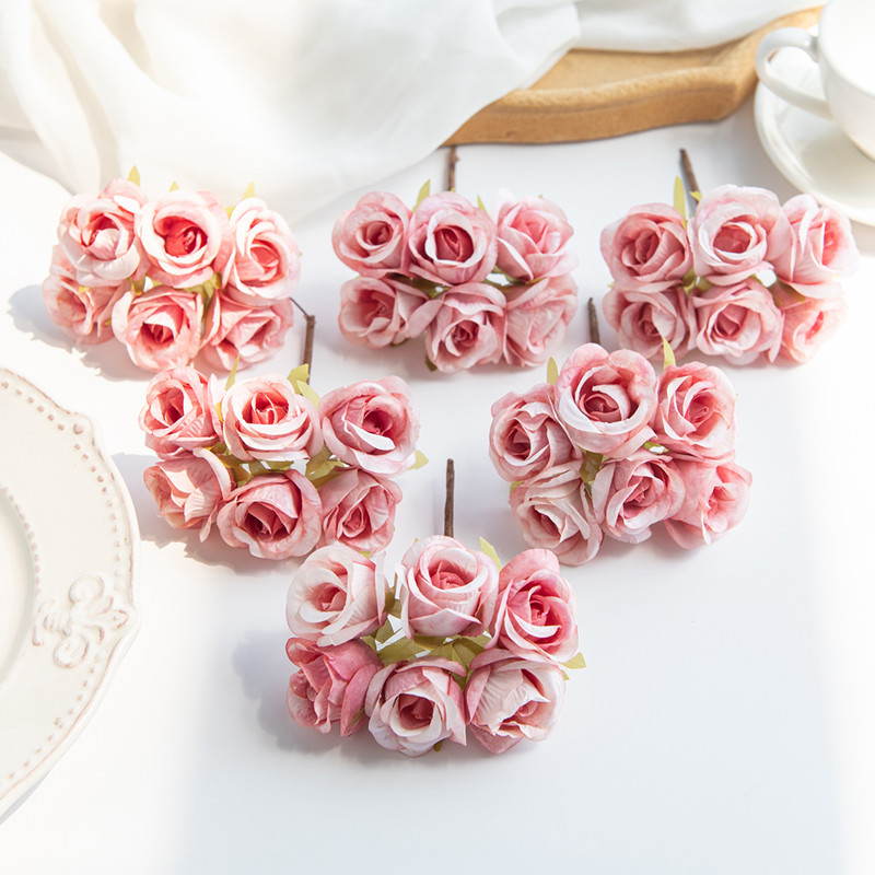 6 unidades de flores artificiales de seda rosa, , guirnaldas navideñas para el hogar, boda, ramo de novias, arco de jardín, decoración de pared, caja de de bricolaje: Verde