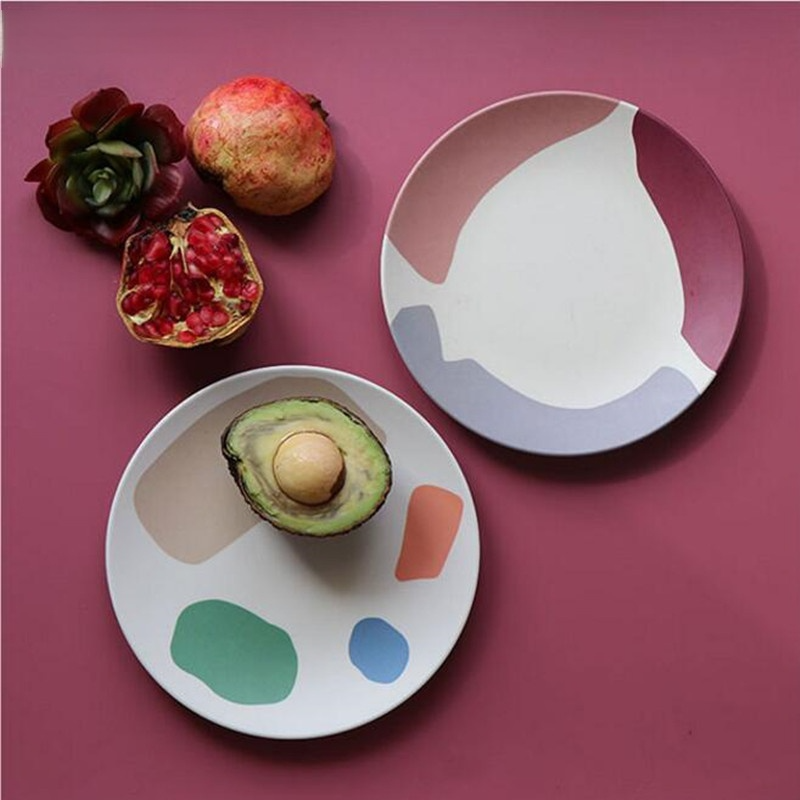 Assiette de pique-nique nordique en fibre de bambou, peinte à la main, vaisselle pour enfants, fournitures de cuisine écologiques, 1 pièce