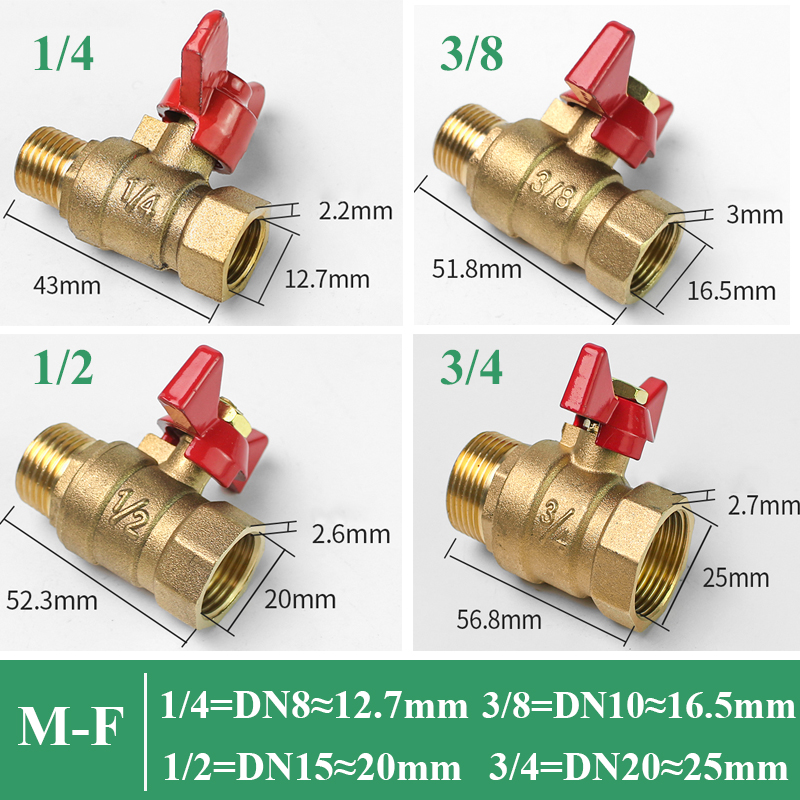 Shutoff Ball Valve Female To Female Thread Two Way Brass With Butterfly Handle For Fuel Gas Water Oil Air 1/4" 3/8" 1/2" 3/4"