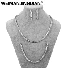 WEIMANJINGDIAN Novo Conjunto de Chegada de 3 Princesa Corte de Tênis Cúbicos De Zircônia Colar Brincos e Pulseira Conjunto De Jóias de Casamento de Noiva