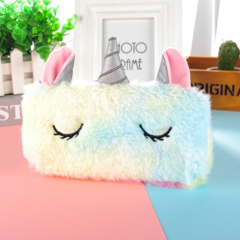 Licorne trousse scolaire Peluche trousse crayon Mignonne fourniture scolaire Colorée trousse kawaii scolaire Gros yeux pencil case: K