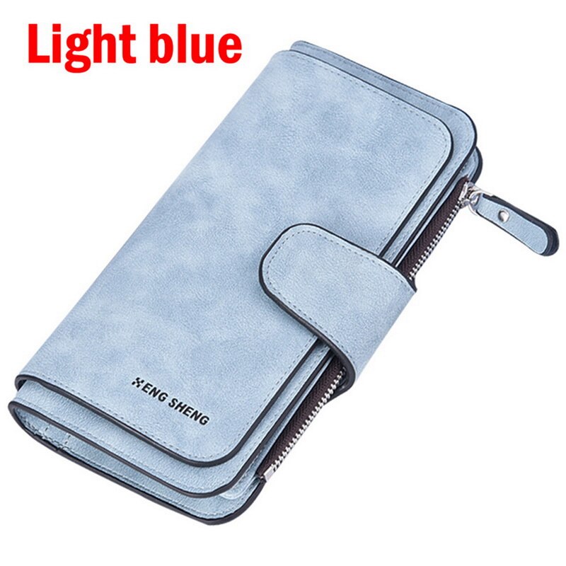 Women's Soft Leather Long Wallet Credit Card Clutch Purse: light blue