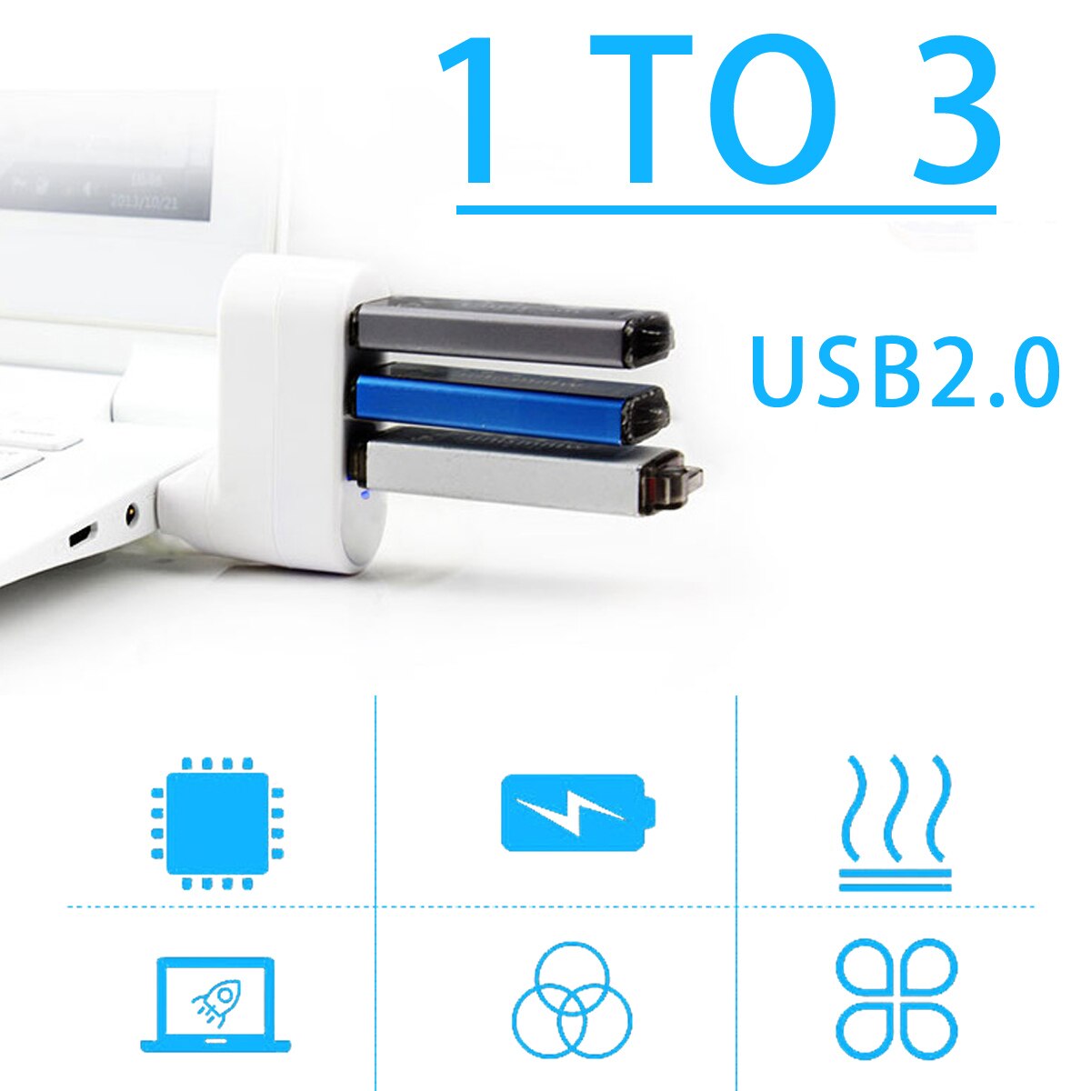 For Laptop For PC Hub USB Rotate Splitter Mini Adapter 3 Ports white