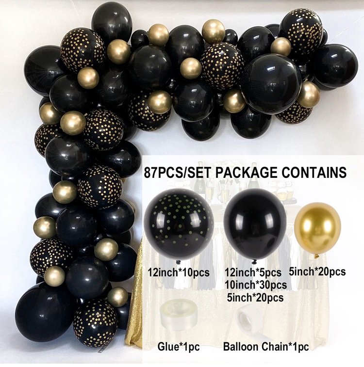 Kit de arco de Globos, guirnalda de Globos de látex negro dorado cromado para boda, de graduación, decoraciones para de cumpleaños: black dots