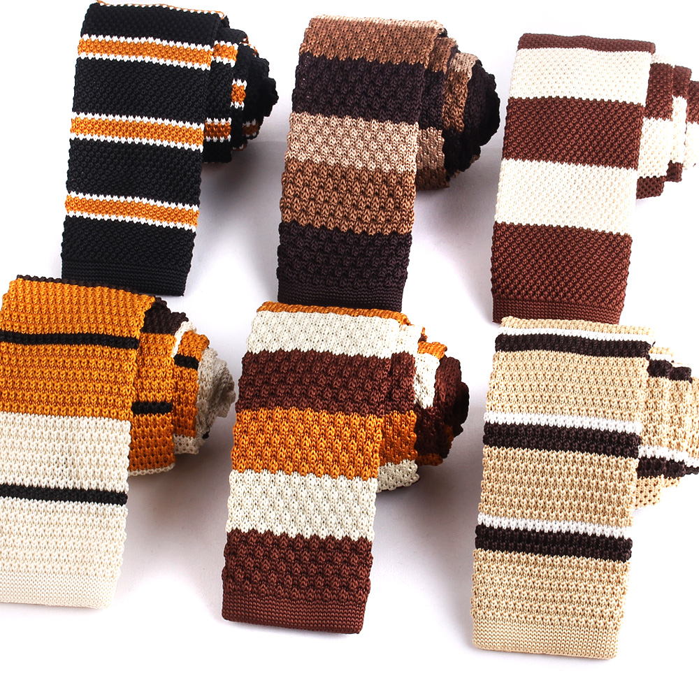Corbatas de punto a rayas para hombres y mujeres, corbatas delgadas informales para hombres, corbata de cuello de punto delgada para de boda, corbata estrecha marrón