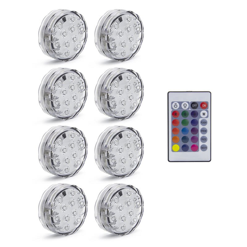 10 LED Remote Controlled RGB Submersible Light Battery Operated Underwater Night Lamp Outdoor Vase Bowl Garden Party Decoration: 1 control  8 lghts