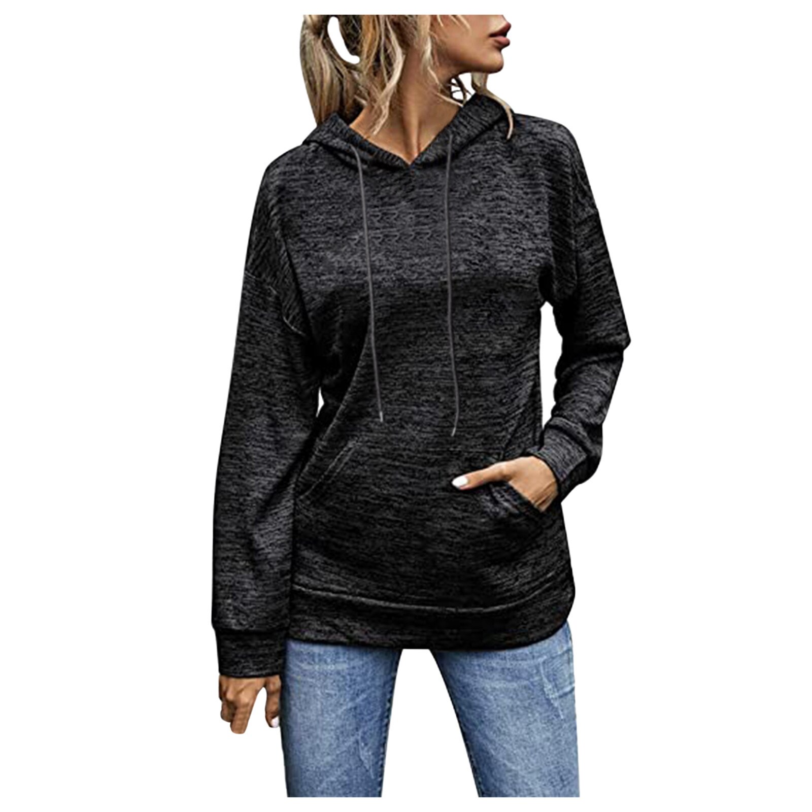 Frauen casual Hoodies Einfarbig Kordelzug Sweatshirts Langarm Tasche HoodieTops Damen Herbst Winter warme Sweatshirt Top
