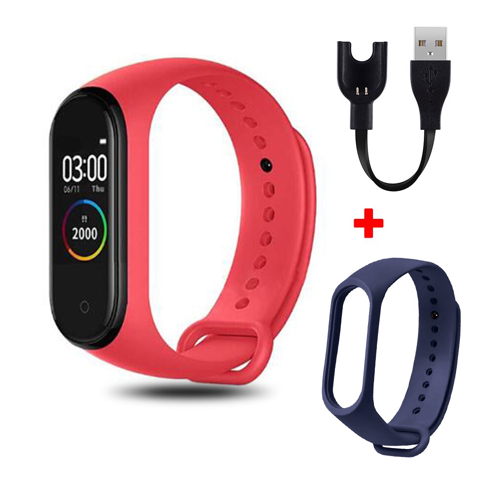 M4 Smart Wristband Waterproof Blood Pressure Heart Rate Monitor FitnessTracker Smart Bracelet M4 Band Watch Sport Pedometer: red N black