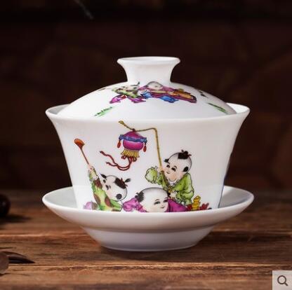 240ml céramique porcelaine Gaiwan de bonne augure longévité bol à thé avec couvercle soucoupe Kit pour de mariage bureau théière bouilloire: 02