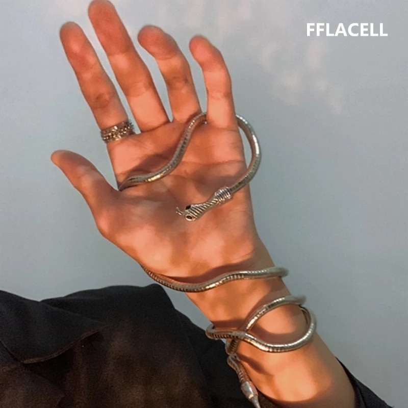 Fflacell Punk Cool Bendy Multilayer Metalen Legering Goud Zilver Kleur Snake Ketting En Armband Voor Vrouwen En Mannen Sieraden