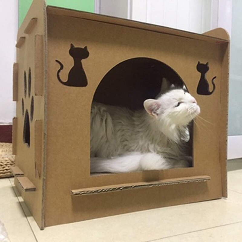 Kattenhuis kittenhuis in de vorm van nest van golfkarton kattenkietelaar