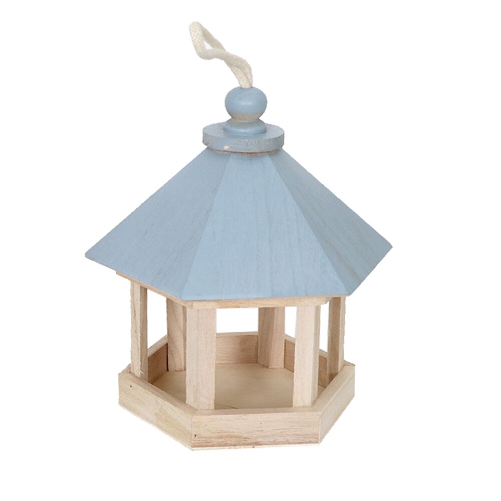 Outdoor Wooden Bird Feeder Garden Wooden Bird House Food Container Feeder With Hanging Rope /Blue ^_^: Blue