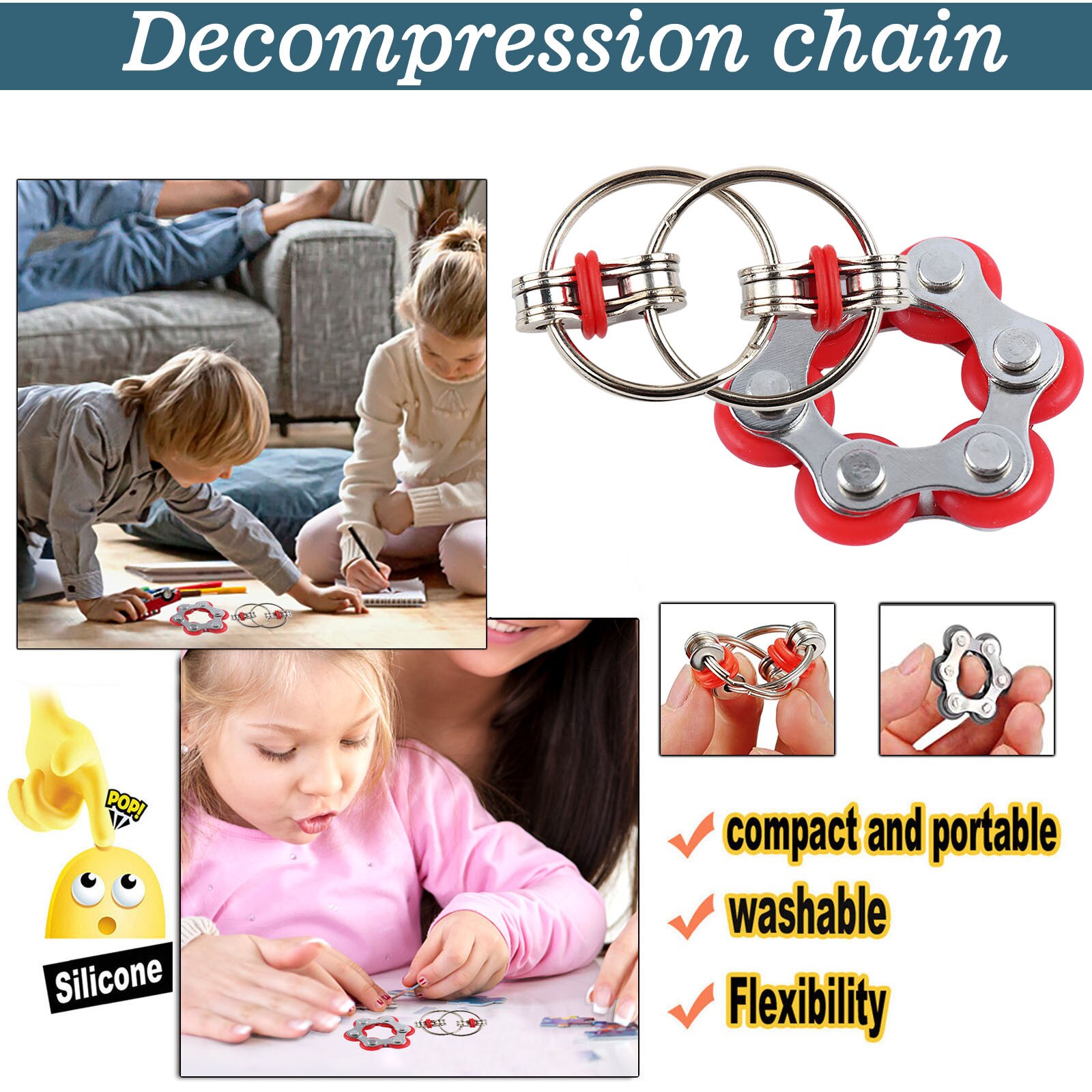 Flippy Chain Fidget Toy Relieves Stress Reducer ADHD Anxiety and Autism Suitable for Workplace School Daily